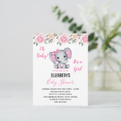 Roze Baby Elephant and Rozen Border Baby shower Uitnodiging Briefkaart (Staand voorkant)