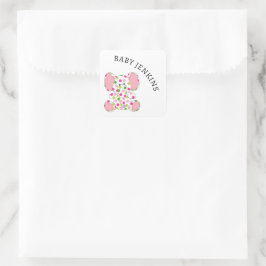 Roze Baby Elephant Vierkante Sticker