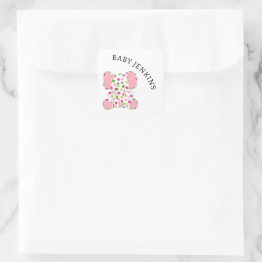 Roze Baby Elephant Vierkante Sticker (Tas)