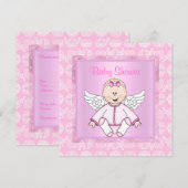 Roze baby-engelbaby shower kaart (Voorkant / Achterkant)