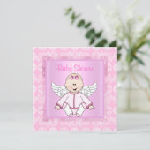 Roze baby-engelbaby shower kaart (Staand voorkant)