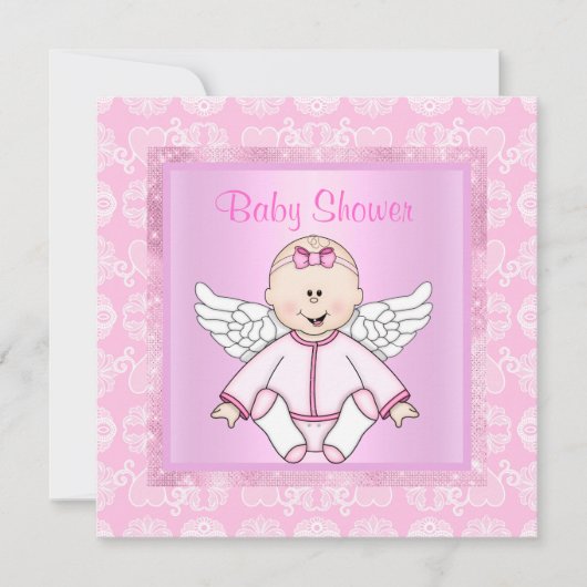 Roze baby-engelbaby shower kaart (Voorkant)