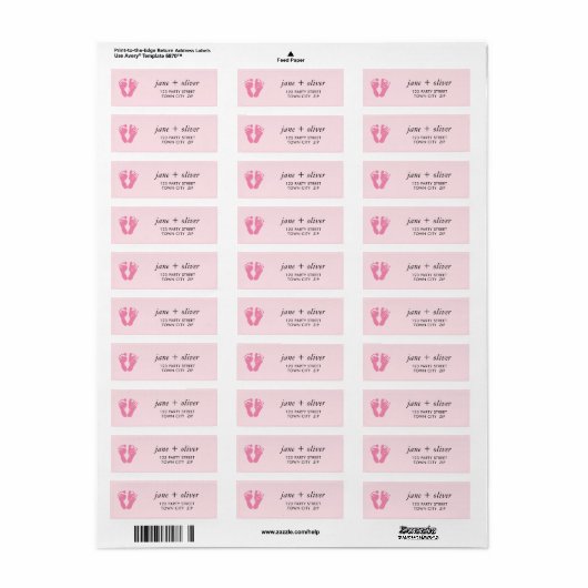 ROZE BABY FEET schattige voet prints Etiket (Full Sheet)