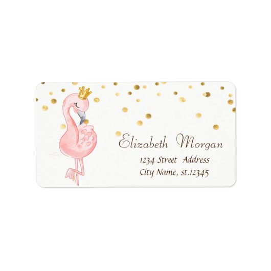 Roze Baby Flamingo Crown Flower Gold Foil Confetti Etiket (Voorkant)