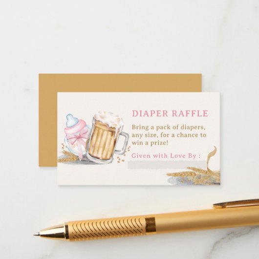 Roze Baby Fles Bier Luier Raffle Enclosure Kaart (Voorkant / Achterkant in situ)