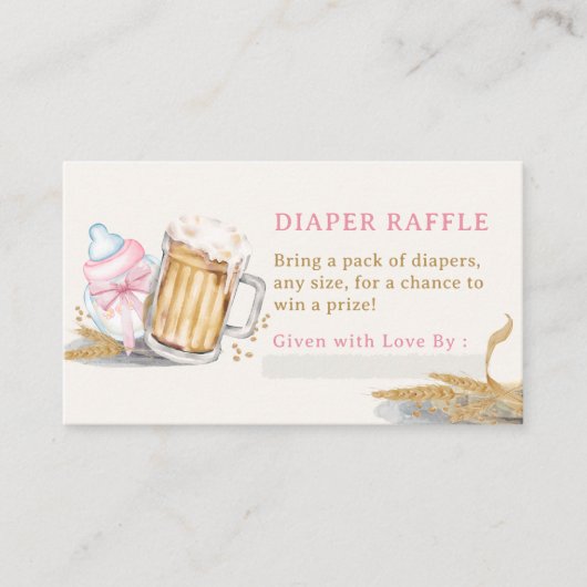 Roze Baby Fles Bier Luier Raffle Enclosure Kaart (Voorkant)