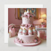 ROZE BABY FLESSEN CAKE, BABY SHOWER KAART (Voorkant / Achterkant)