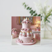 ROZE BABY FLESSEN CAKE, BABY SHOWER KAART (Staand voorkant)