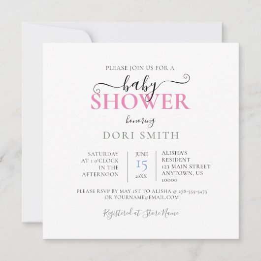 ROZE BABY FLESSEN CAKE, BABY SHOWER KAART (Achterkant)