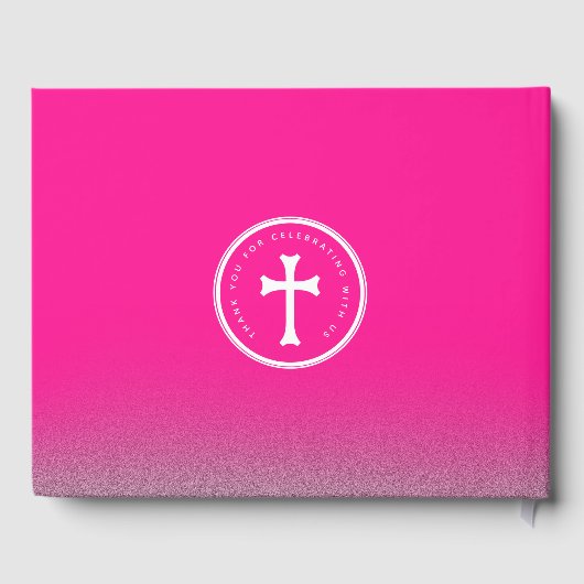 Roze Baby Foto Baptisme Christening Cross Glitter Gastenboek (Achterkant)