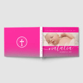 Roze Baby Foto Baptisme Christening Cross Glitter Gastenboek (Volledig)