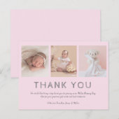 Roze baby foto bedankjes, doop/meisjes briefkaart (Voorkant / Achterkant)