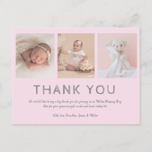 Roze baby foto bedankjes, doop/meisjes briefkaart