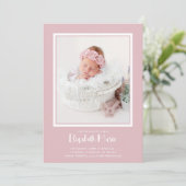 Roze Baby Foto Geboorte Aankondiging (Staand voorkant)