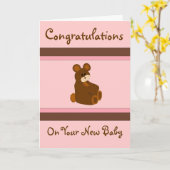 Roze Baby gefeliciteerd Kaart (Gele Bloem)