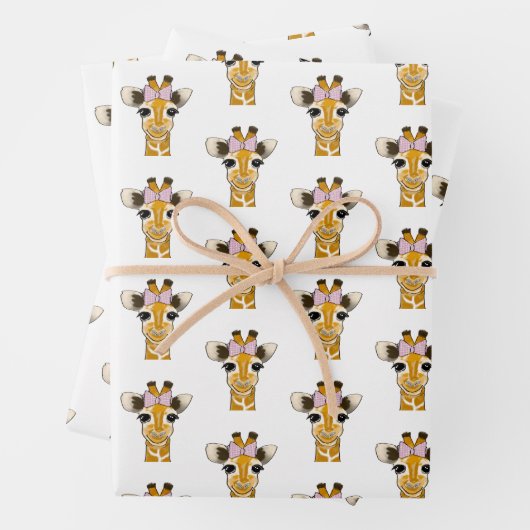 Roze Baby Giraffe Gift Wrap, Wild One Inpakpapier Vel (In situ)