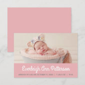 Roze Baby Girl Aangepaste Photo Retro Script Birth Aankondiging (Voorkant / Achterkant)