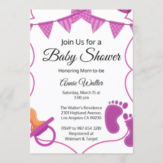Roze Baby Girl Baby shower Uitnodiging