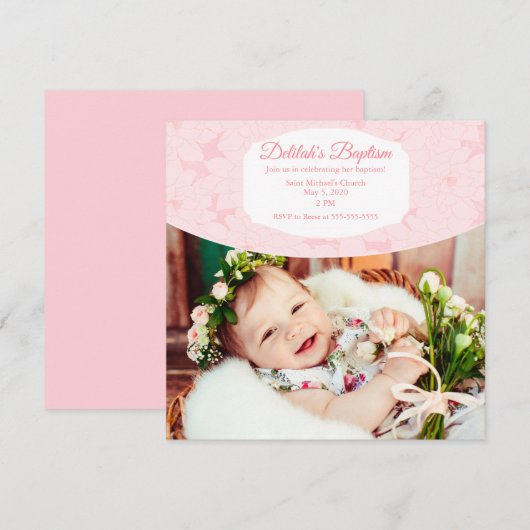Roze Baby Girl Baptism Invite Kaart (Voorkant / Achterkant)