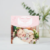 Roze Baby Girl Baptism Invite Kaart (Staand voorkant)