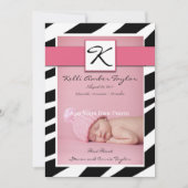 Roze baby Girl Birth Announcement Zebra Pattern Aankondiging (Voorkant)