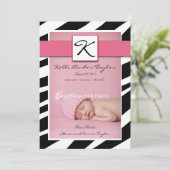 Roze baby Girl Birth Announcement Zebra Pattern Aankondiging (Staand voorkant)