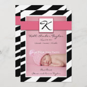 Roze baby Girl Birth Announcement Zebra Pattern Aankondiging (Voorkant / Achterkant)