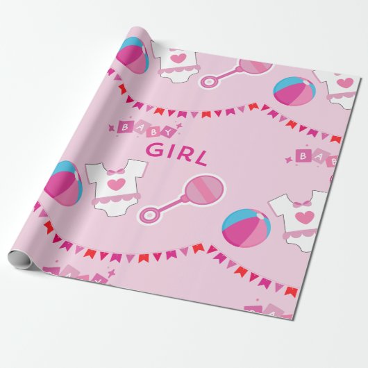 Roze Baby Girl Cadeaupapier (Uitgerold)