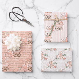 Roze baby Girl Carriage en Speys Inpakpapier Vel