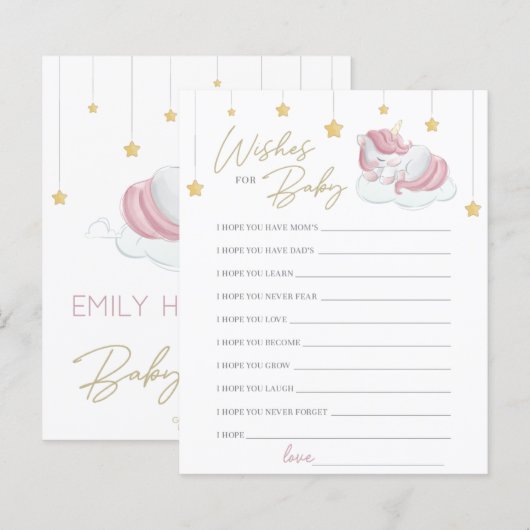 Roze Baby Girl Eenhoorn Wensen voor Baby (Voorkant / Achterkant)