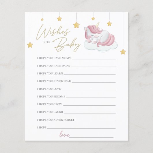 Roze Baby Girl Eenhoorn Wensen voor Baby (Voorkant)