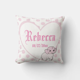 Roze Baby Girl Elephant Heart en Polka Dots Kussen