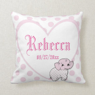 Roze Baby Girl Elephant Heart en Polka Dots Kussen