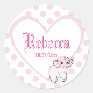 Roze Baby Girl Elephant Heart en Polka Dots Ronde Sticker