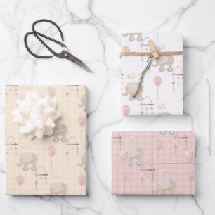 Roze Baby Girl Elephant Inpakpapier Vel