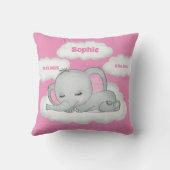 Roze Baby Girl Elephant Keepomwille Name Birth Sta Kussen (Achterkant)