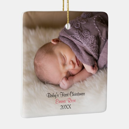 Roze baby Girl Foto baby's eerste kerstdag Keramisch Ornament (Rechts)