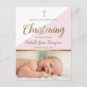 Roze Baby Girl Foto Christening Hartelijk dank Briefkaart