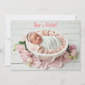 Roze Baby Girl Gingham Pset Cute Modern Birth Aankondiging (Voorkant)