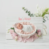 Roze Baby Girl Gingham Pset Cute Modern Birth Aankondiging (Staand voorkant)