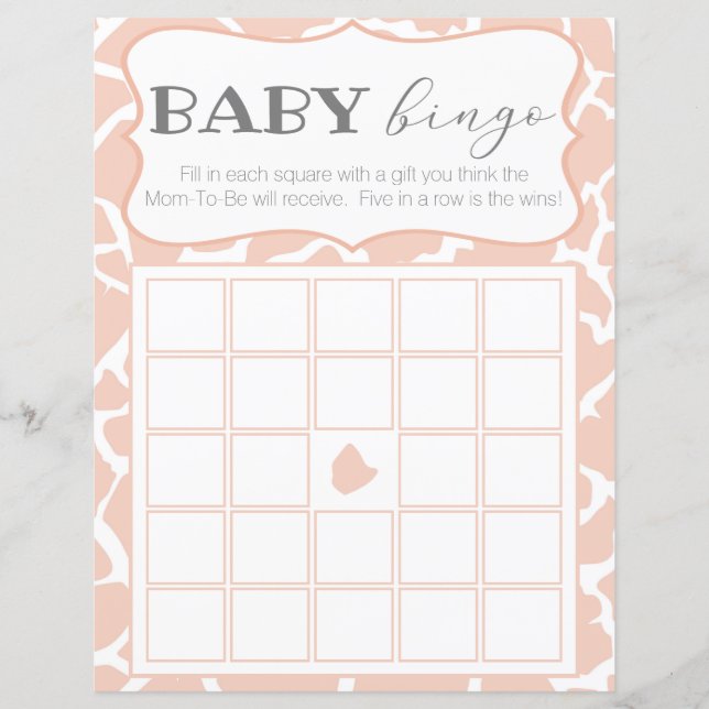 Roze Baby Girl Giraffe Baby Bingo (Voorkant)