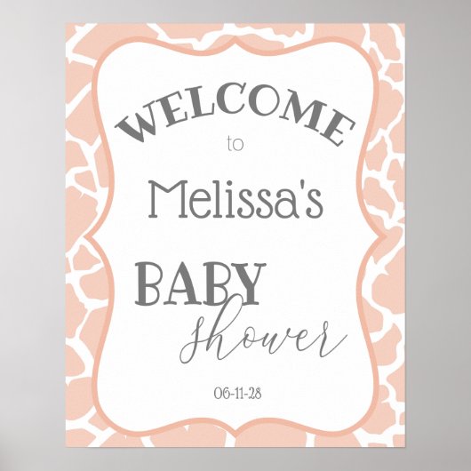 Roze Baby Girl Giraffe Baby shower Poster (Voorkant)