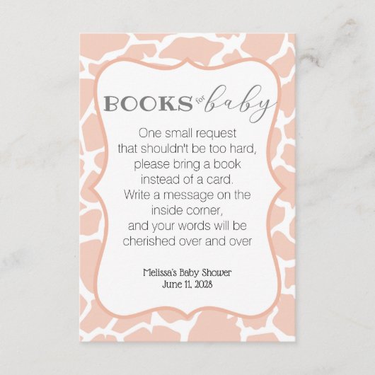 Roze Baby Girl Giraffe Books for Baby Informatiekaartje (Voorkant)