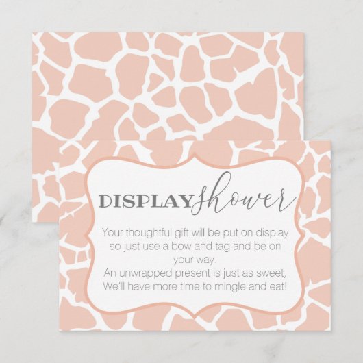 Roze Baby Girl Giraffe Display Shower Informatiekaartje (Voorkant / Achterkant)