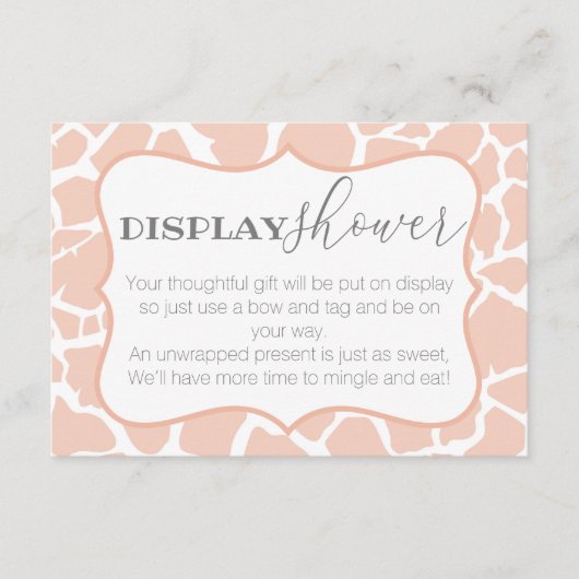 Roze Baby Girl Giraffe Display Shower Informatiekaartje (Voorkant)