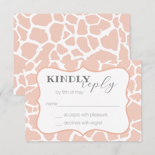 Roze Baby Girl Giraffe RSVP Informatiekaartje (Voorkant / Achterkant)