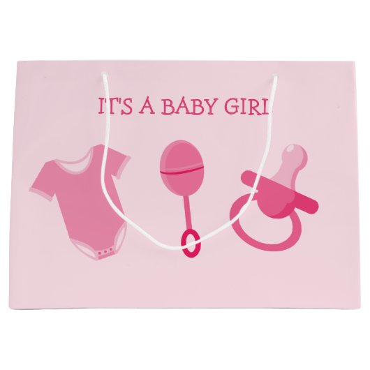 Roze baby Girl Het is een babymeisje Groot Cadeauzakje (Voorkant)