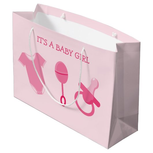 Roze baby Girl Het is een babymeisje Groot Cadeauzakje (Achterkant Gekanteld)
