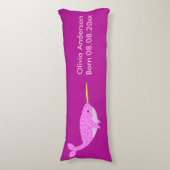  Roze Baby Girl Narwhal Aangepaste geboorte Lichaamskussen (Voorkant Verticaal)