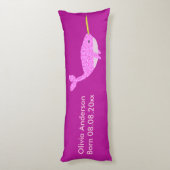  Roze Baby Girl Narwhal Aangepaste geboorte Lichaamskussen (Achterkant (Verticaal))